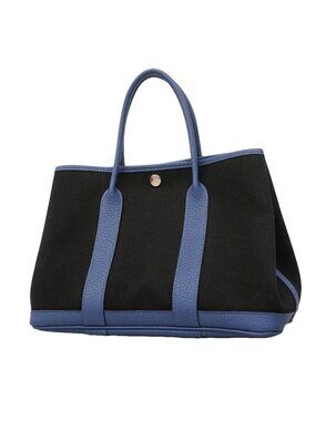 Hermes Tote Bag Garden Party TPM Toile Chevron Negonda Black Blue Brighton